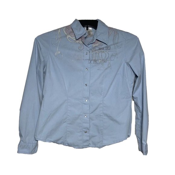 Disney Tops - Disney Store The Little Mermaid Button Up Pearlsnap Shirt Womens Size Large